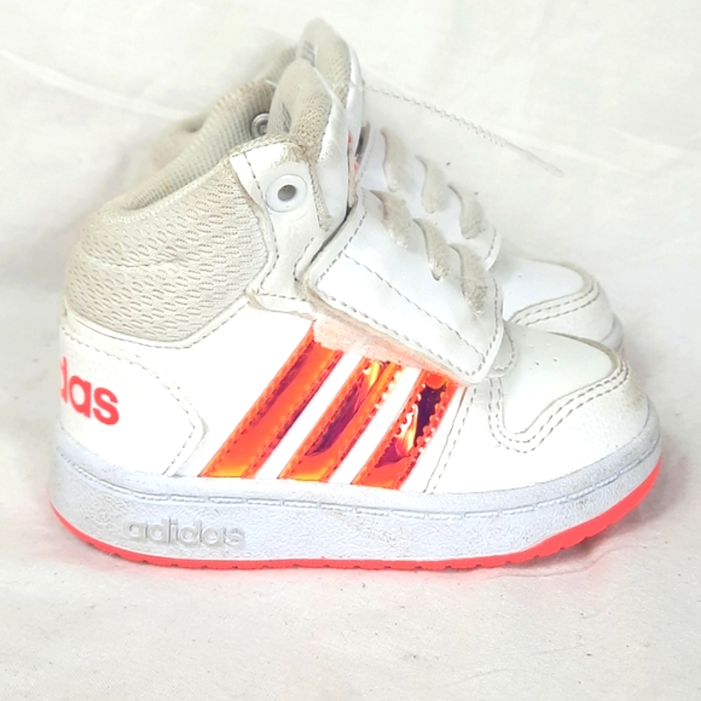 Adidas Hoops Mid 2.0 Toddler Leather Shoes Size 5K White Metallic Orange